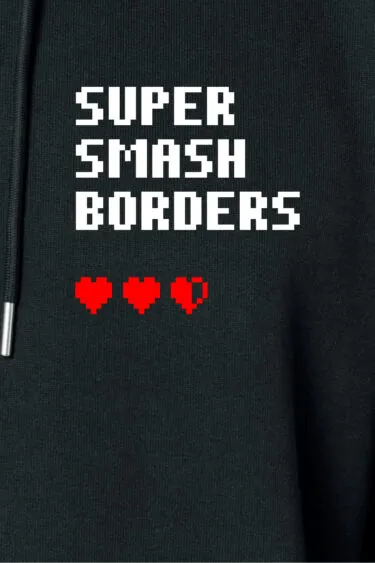 ästhetika Hoodie – SUPER SMASH BORDERS schwarz/weiß/rot Motiv