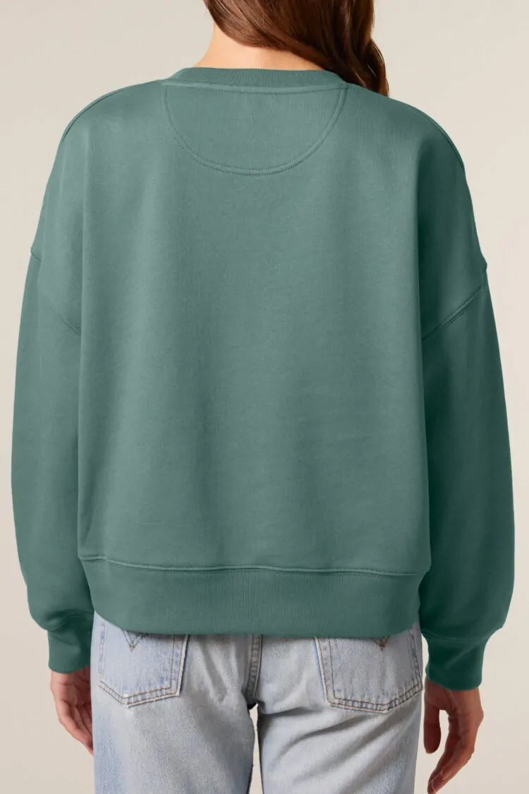 ästhetika Frauen Sweatshirt DESTROY THE PATRIARCHY NOT THE PLANET buchtgrün/weiß/rosa Rückseite