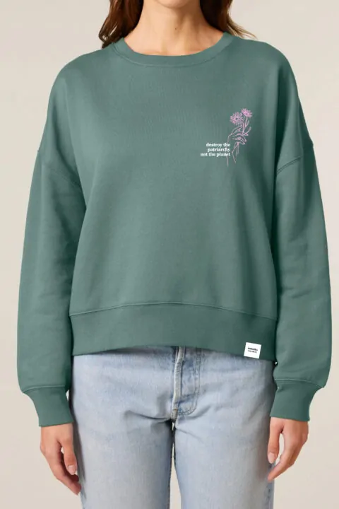 ästhetika Frauen Sweatshirt DESTROY THE PATRIARCHY NOT THE PLANET buchtgrün/weiß/rosa Vorderseite