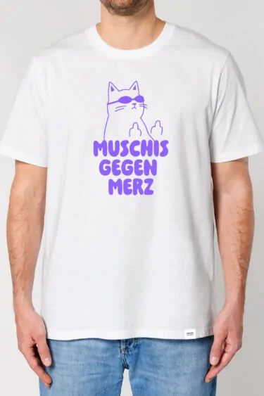 ästhetika T-Shirt – MUSCHIS GEGEN MERZ white/purple Front