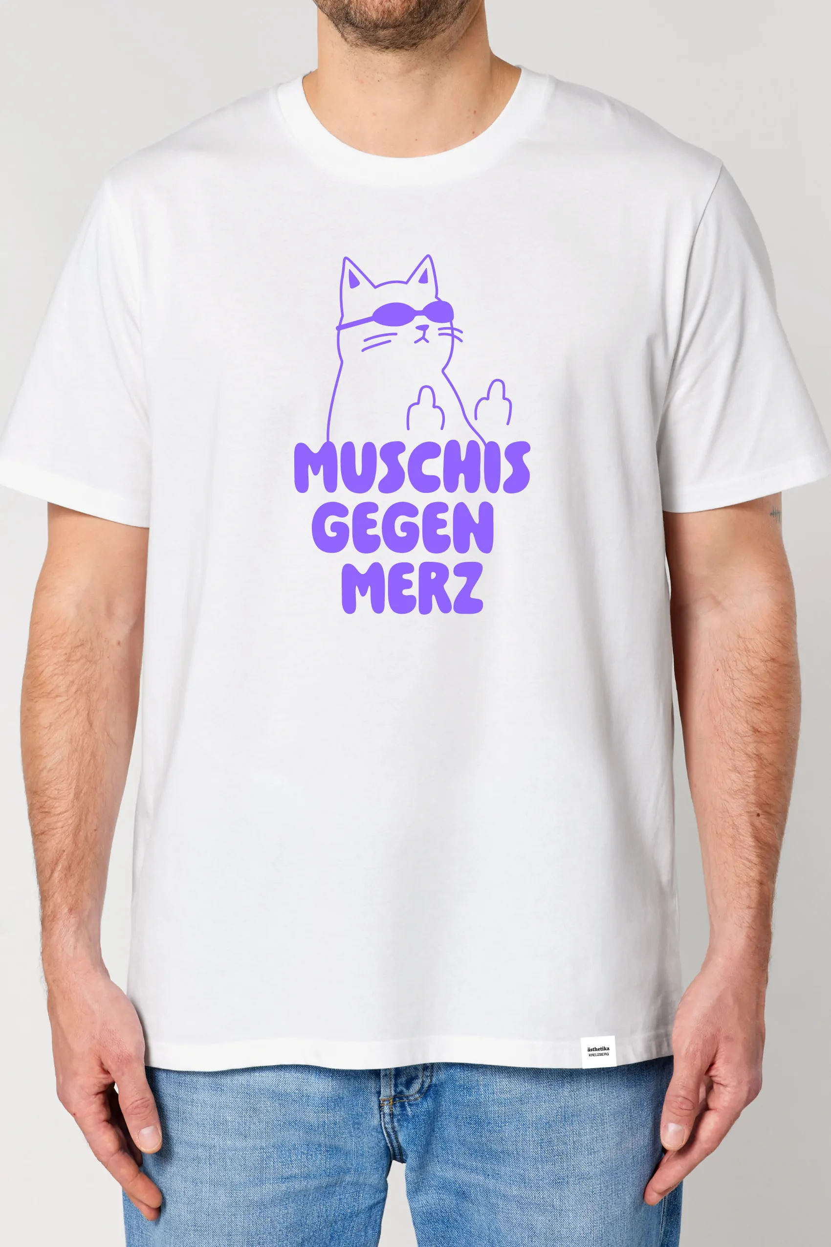 ästhetika T-Shirt – MUSCHIS GEGEN MERZ white/purple Front