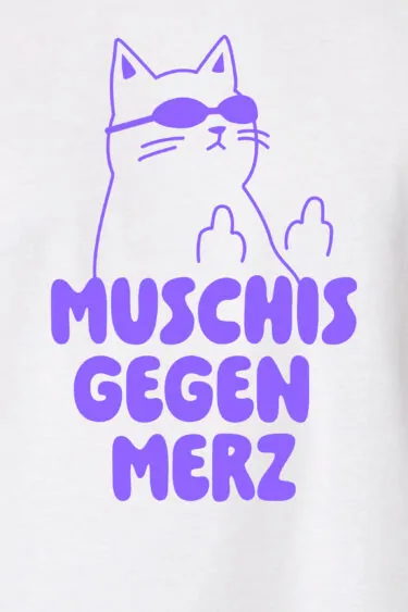 ästhetika T-Shirt – MUSCHIS GEGEN MERZ weiß/lila Motiv