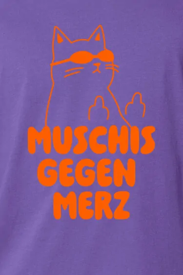 ästhetika T-Shirt – MUSCHIS GEGEN MERZ lila/orange Motiv