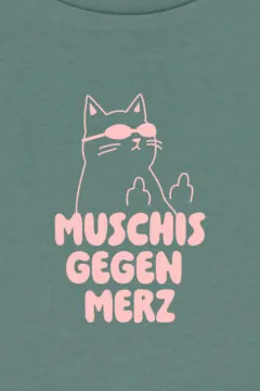ästhetika T-Shirt Cropped – MUSCHIS GEGEN MERZ buchtgrün/rosa Motiv