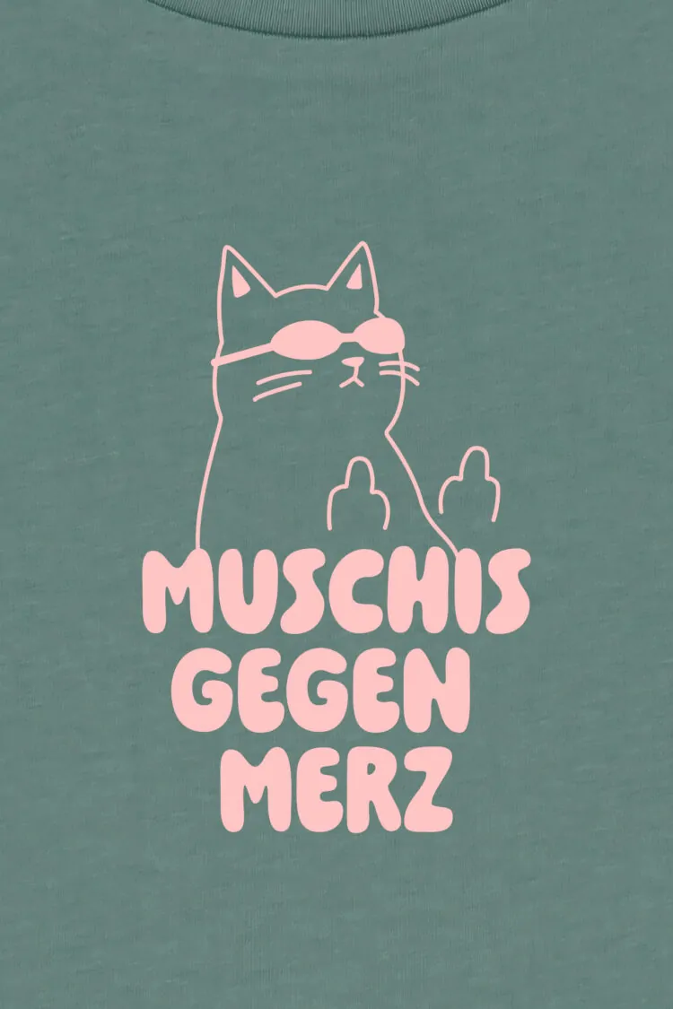 ästhetika T-Shirt Cropped – MUSCHIS GEGEN MERZ buchtgrün/rosa Motiv