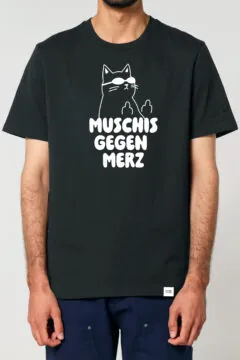 ästhetika T-Shirt MUSCHIS GEGEN MERZ schwarz/weiß Vorderseite
