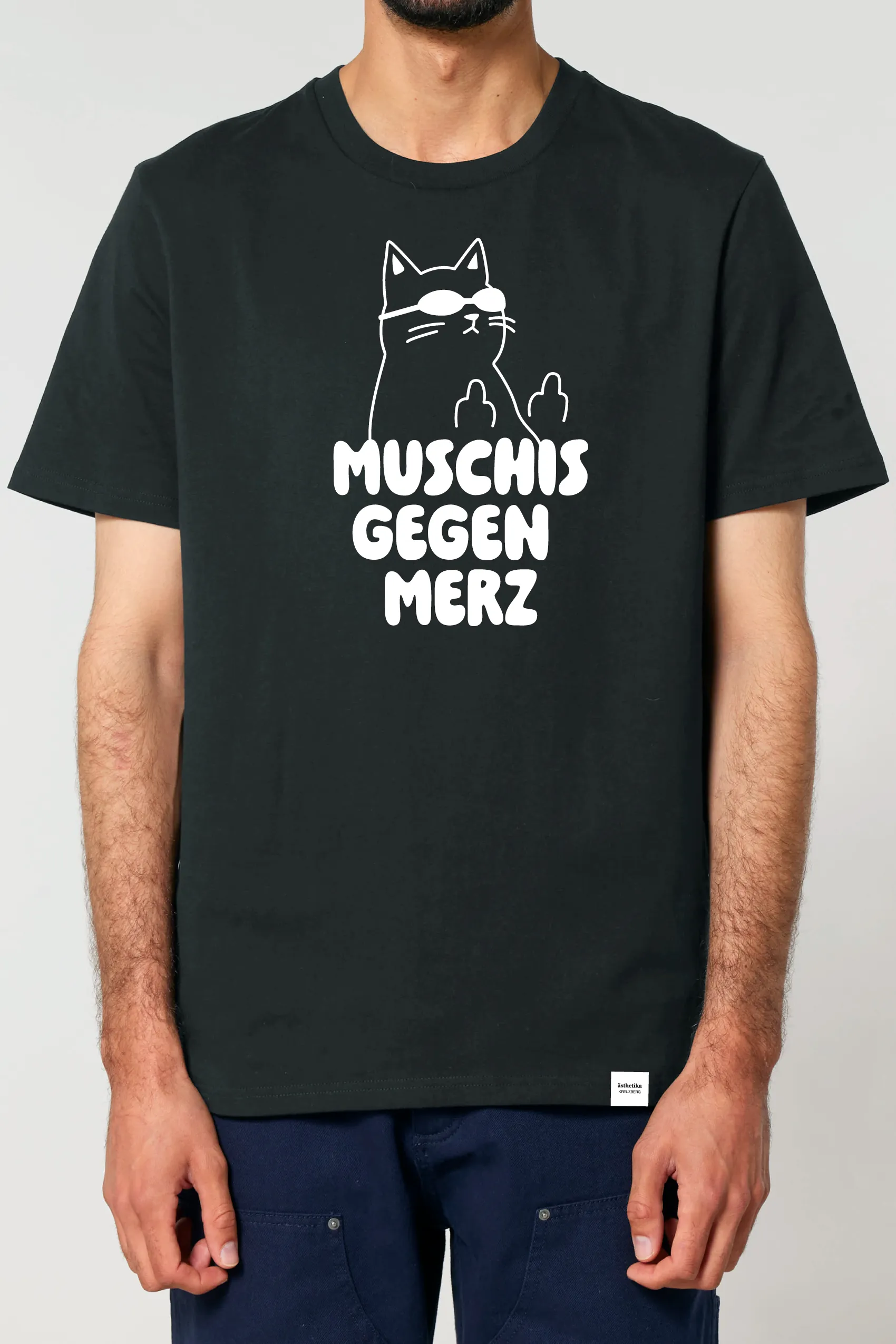 ästhetika T-Shirt MUSCHIS GEGEN MERZ schwarz/weiß Vorderseite
